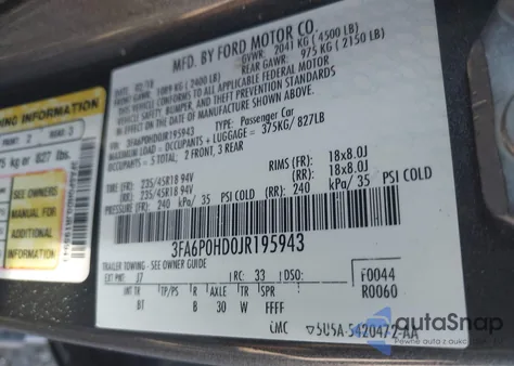 2018 Ford Fusion Se z USA, uszkodzony, nr VIN 3FA6P0HD0JR195943